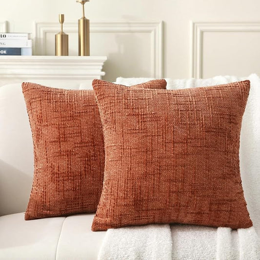 18" x 18" Decorative Throw Pillow with Inserts, Set of 2 Soft Modern Farmhouse Throw Pillows, Square Boho Pillow for Couch, Bed, Sofa Decor (Brick-red, 18" x 18"(Pack of 2))