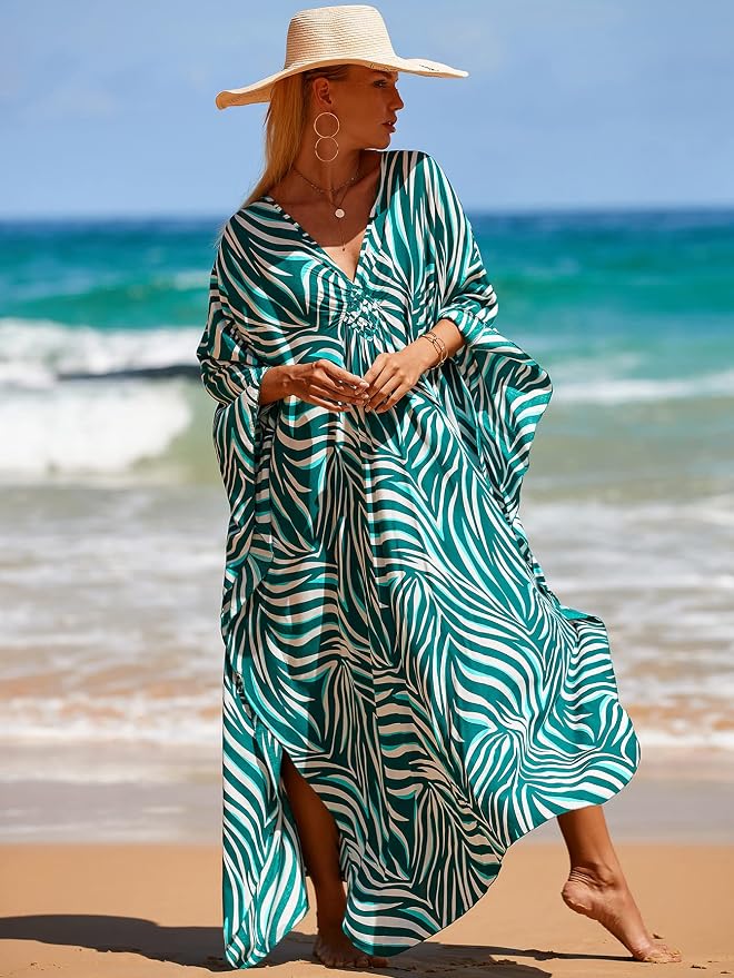 Venasha Womens Caftan Floral Print Kaftan Dress Short Sleeve Swimsuit Cover up Loungewear for Summer