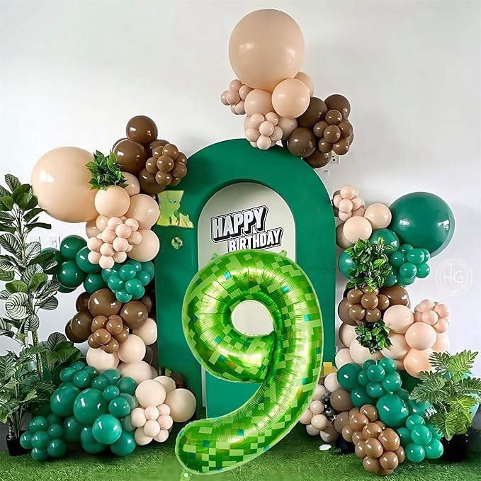 9th Birthday Balloons for Boys, Large Lime Green Pixel Number 9 Balloon, 40 Inch Dark Kelly Green Foil 9 Balloon Number for Kids 9 Year Old Birthday Video Game Forest Patrick's Day Party Decorations