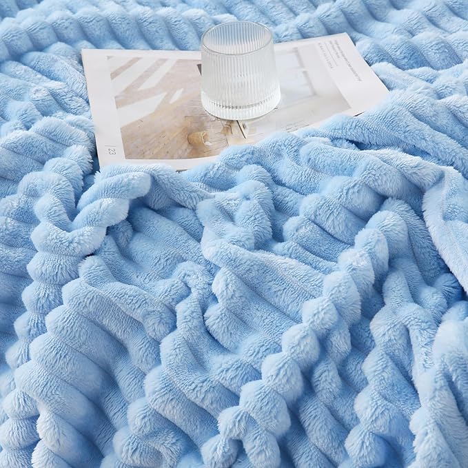 Light Blue Throw Blanket for Couch Sofa 50x70 inches Striped Design | Fleece Blankets Room Home Decor Lightweight Plush Soft Cozy Gifts for Women Mom