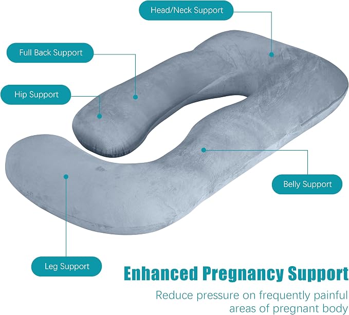 Cute Castle Pregnancy Pillows, Soft U-Shape Maternity Pillow with Removable Cover - Full Body Pillows for Adults Sleeping - Pregnancy Must Haves - Jumbo 57 Inch - Grey
