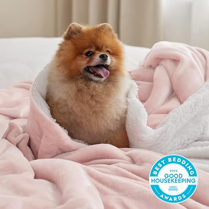 Bedsure GentleSoft Sherpa Fleece Twin Size Blanket for Couch, Non-Heated, Thick and Warm Throw for Women and Girls, Soft Fuzzy Plush Kids Blanket for Spring, Room Home Decor, Pink, 60x80 Inches