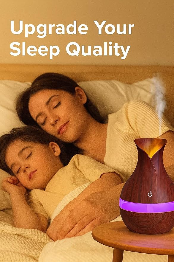 300ML Air Humidifier & Aroma Diffuser Home Fragrance Room Decor Essential Oil Diffuser Humidifiers for Bedroom Cool Mist 7 LED Light Car Air Freshener (Dark Wood-1)