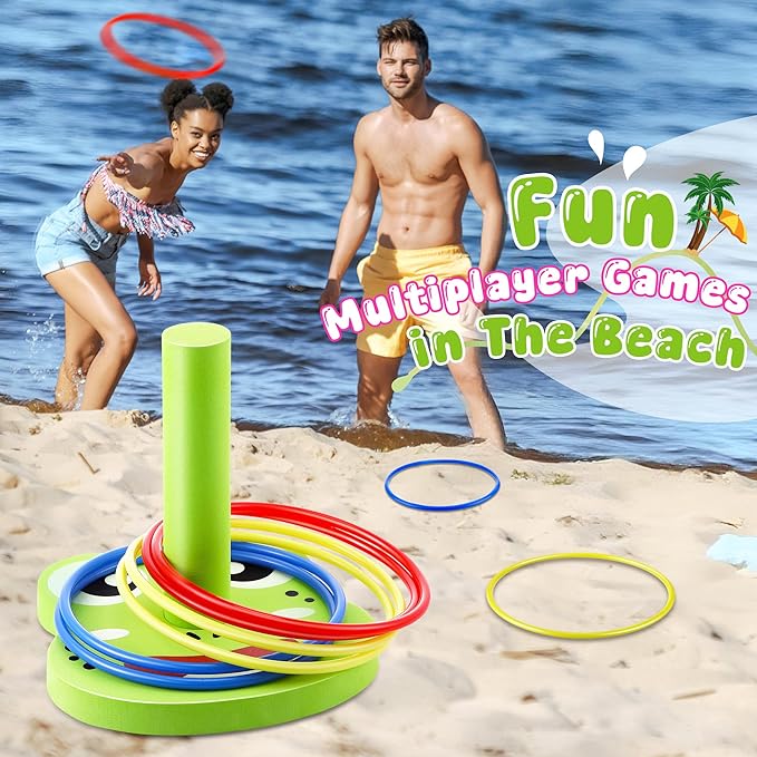 Hiboom Pool Ring Toss Games Toys, Swimming Pool Games for Adults and Family with 6 Pcs Throwing Rings, Water Foam Toss Float Toys for Summer Outdoor, Beach, Yard, Party(Frog)
