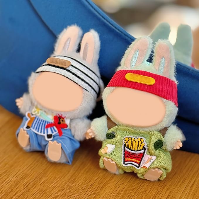 2 PCS Doll Clothes Set for 15cm/17cm Dolls Outfit Accessories, White T-Shirt + Dark Green Vest + Brown Jeans + Clothes Hanger (No Doll Included)