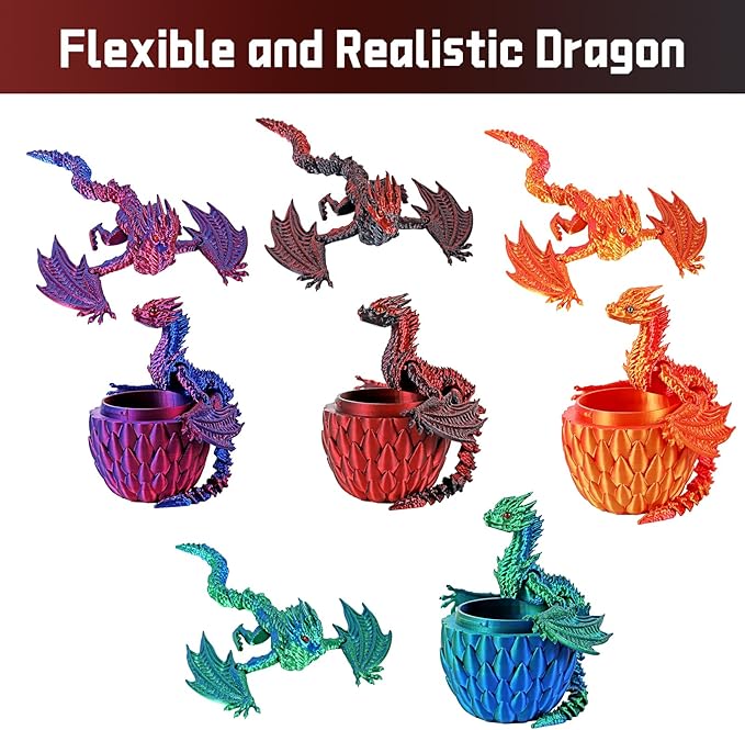 3D Printed Dragon,Flying Mystery Egg Articulated Dragon,3D Printed Crystal Dragon with Wings,3D Dragon Eggs with Dragon Inside,Adults Fidget Toys for Autism ADHD (Black Red Pro)