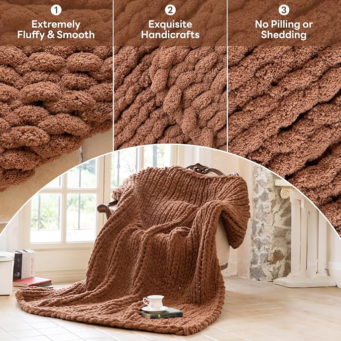 Chunky Knit Blanket - Luxury Soft Cozy 50 * 60 Throw Blanket,100% Woven Blanket Rope Knot Throw Blanket for Couch, Sofa, Home Decor, Gift - Machine Washable (Reddish-Brown, 50 * 60)