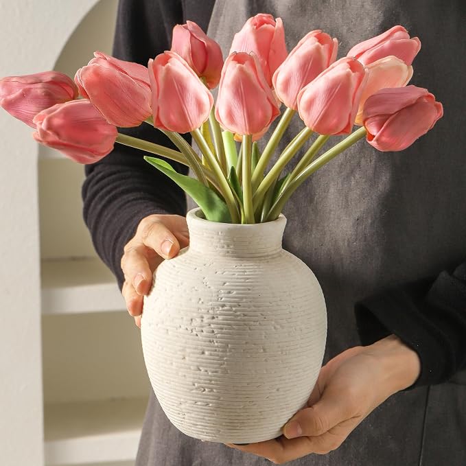 Vanselia Ceramic Flower Vase Home Decor - Small Farmhouse Table Vases Rustic Vintage Living Room Kitchen Bedroom Decorations for House Book Shelf Office Coffee Desk Dining Fireplace (6" Rustic)