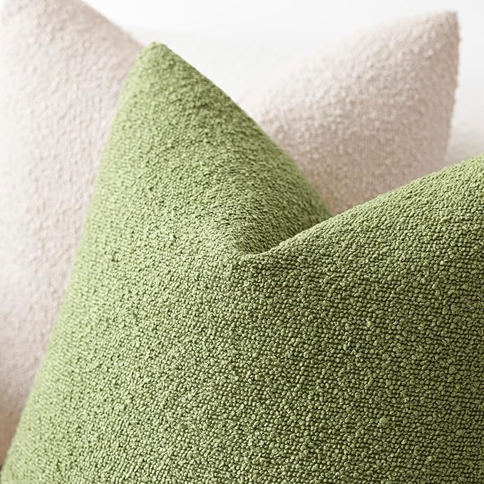 Foindtower Pack of 2, Decorative Textured Boucle Throw Pillow Covers Neutral Accent Solid Pillow Cases Soft Couch Cushion Case for Chair Sofa Bedroom Living Room Home Decor 22x22 Inch Leaf Green