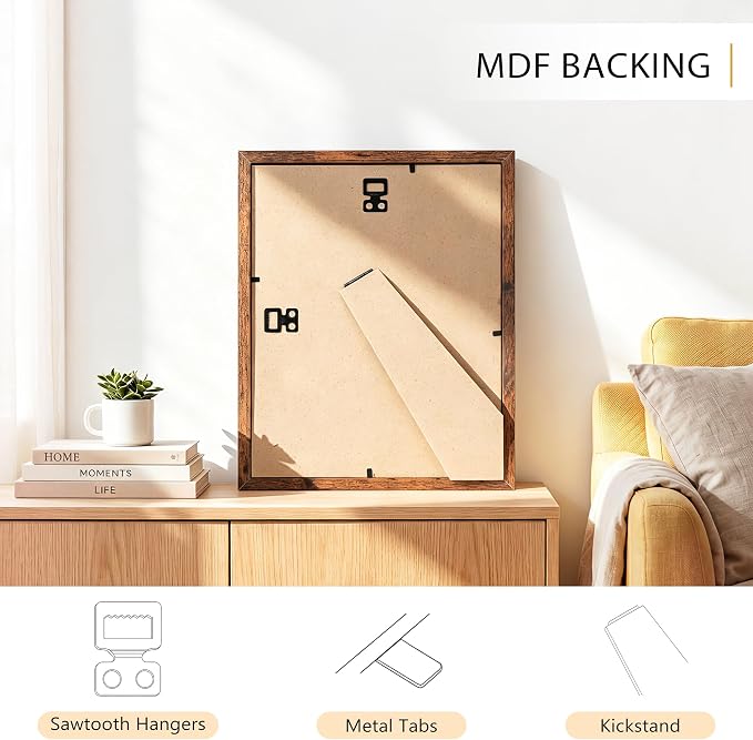 PEALSN 8x10 Picture Frame Set of 6, Brown Picture Frames with HD Plexiglass,Wall Gallery Photo Frames for Wall Mounting or Tabletop Display, Brown Woodgrain