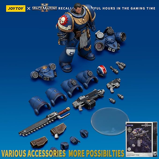 JOYTOY Warhammer 40k Action Figure 1：18 Scale 5.0inch Space Marines Ultramarines Lieutenant Titus-Collectors Edition Anime Figures for Collectible and Displayable Model