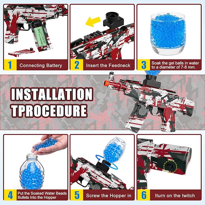 Gel Ball Blaster, Automatic Electric Splat Gun with Orby Gel Balls, Splatter Ball Blaster Toy for Outdoor Shooting Games, Backyard Fun, Birthday for Teens Ages 14+, Red