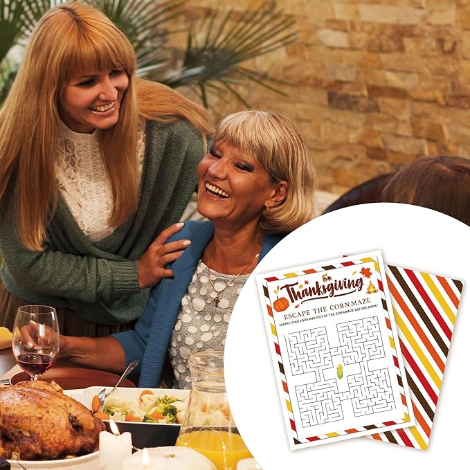 Thanksgiving Party Icebreaker Games Cards - Thanksgiving Escape The Corn Maze Game Cards for 30 Guests, Turkey Dinner Party Activity for Teens Adults Party Favor and Supplies, 5 x 7 inches