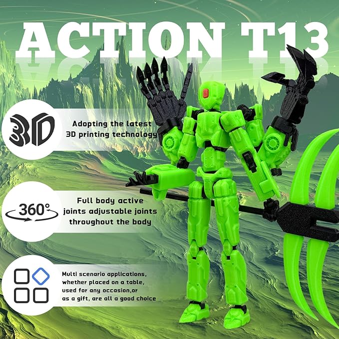 8Inch T13 Action Figure Assembly Completed, T13 Multi-Jointed Movable Robot Action Figure Set,Collectors Desktop Decorations for Game Lovers Toys (Green)