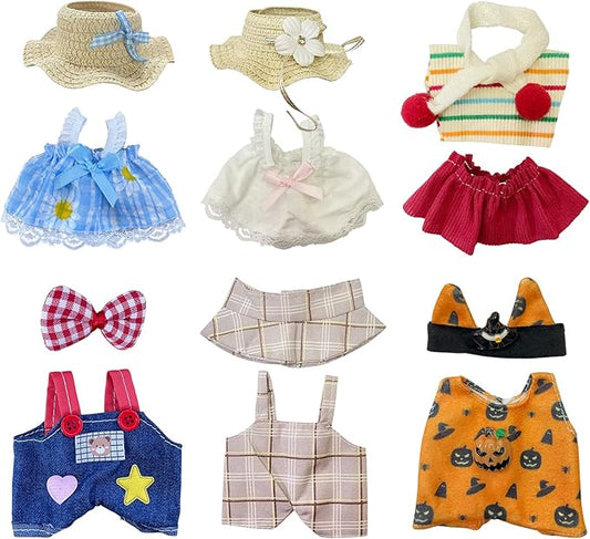 6 Sets Doll Clothes for 17cm Plush Dolls, Fashion Outfit Collection with Hats & Accessories for 6.7 Inch Mini Doll (No Dolls) (Set 1)