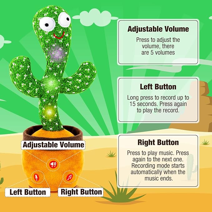 Ayeboovi Dancing Baby Toys 6-12 Months, Interactive Talking Cactus Toy Repeating Records What You Say, Volume Adjustable Singing Cactus Toddler Toys with 120 Songs, 12-18 Months Baby Boys Girls Gifts