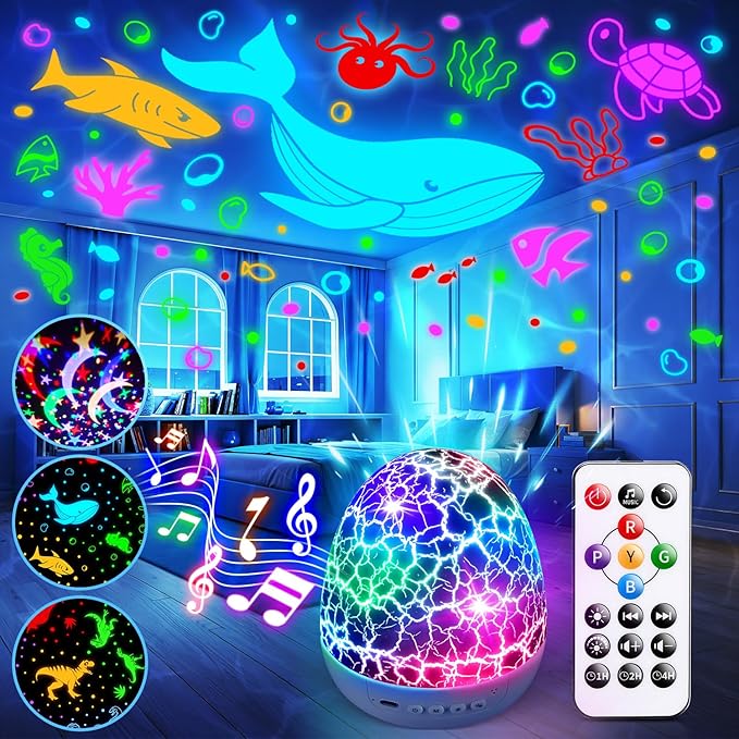 Toddler Toys Night Light Projector Easter Eggs Sensory Toys for Kids with Autism Toys for Boys 3-10 | 15 White Noise 3D Films 31Colors Remote Control Night Light for Kids, Baby Gifts