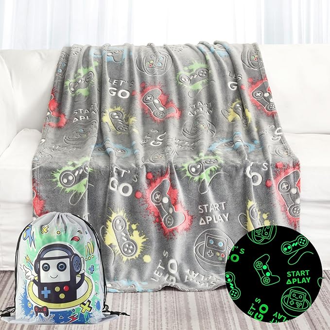 Glow in The Dark Game Controller Blanket Gifts for Boys,Soft Blanket 3 4 5 6 7 8 9 10 Year Old Kids Gifts,Toddler Boys Toys Age 6-8,Gifts for Boys for Valentine's Day Birthday Presents,50"x60"