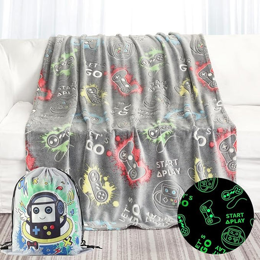 Glow in The Dark Game Controller Blanket Gifts for Boys,Soft Blanket 3 4 5 6 7 8 9 10 Year Old Kids Gifts,Toddler Boys Toys Age 6-8,Gifts for Boys for Valentine's Day Birthday Presents,50"x60"