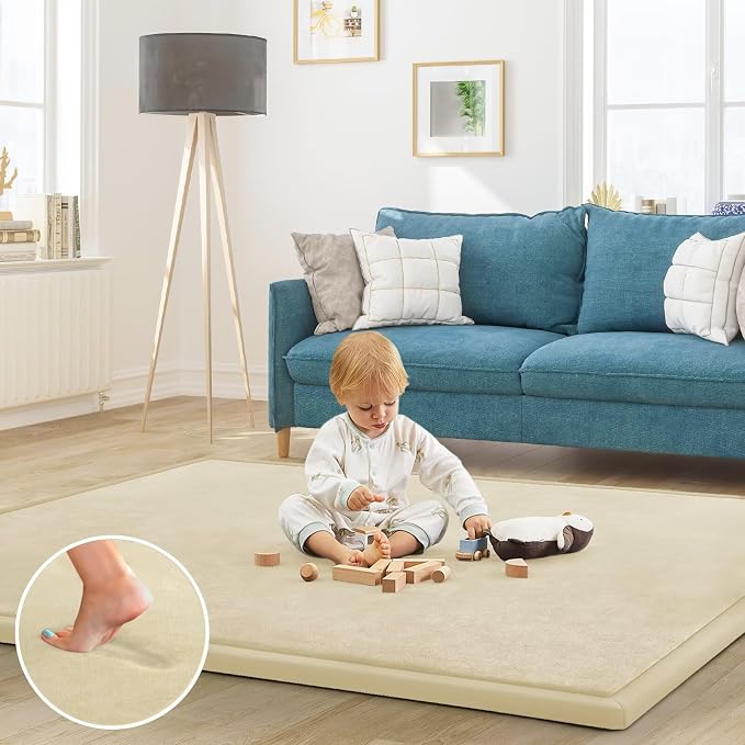 Baby Play Mat for Floor Nursery Rug Muscle Mat Area Rug Playroom Rug 79"x79" Playpen Mat Elastic Foam 1.3" Thick Crawling Mat for Babies,Toddlers, Infants, Kids,Light Beige