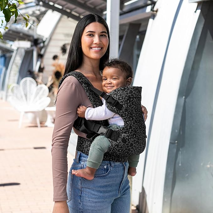 Infantino Flip 4-in-1 Convertible Baby Carrier, Adjustable, Ergonomic Hands Free Babywearing, Registry Essential, Carrier for Newborn to Toddler, Black & Gray Leopard