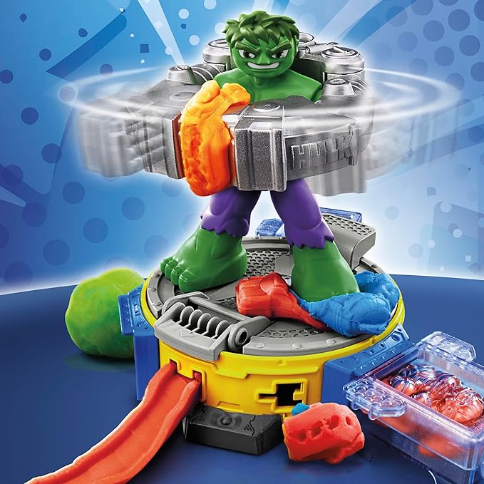 Play-Doh Marvel Hulk Smash & Squish Kids Playset with Bendy Action Figure and Accessories, Imagination Toys for Boys and Girls 4 and Up
