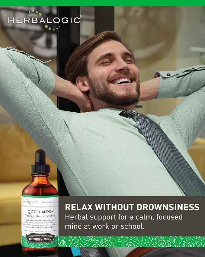 Herbalogic - Quiet Mind Liquid Herb Drops - Non-Sedating, Promotes a Feeling of Zen-like Calm - Eases Anxious Worry and Panicky Mood - Based on the Traditional Chinese Formula Gui Pi Tang - 4 Fl. Oz.