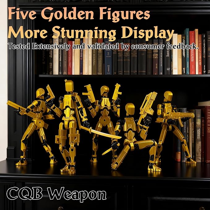 【Assembled】 T13 Action Figure Set, Giant Sword Titan 13 Robot Action Figure 3D Printed robo 13 Action Fidget Toys Dummy Figure Articulated, T13 for Collectors Desktop Decorations (Golden-Black)