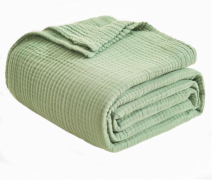 EMME Muslin Blankets for Adults Throw Blanket for Couch Breathable Gauze Soft Lightweight Airy Sage Green Throw XL 50" x 71"