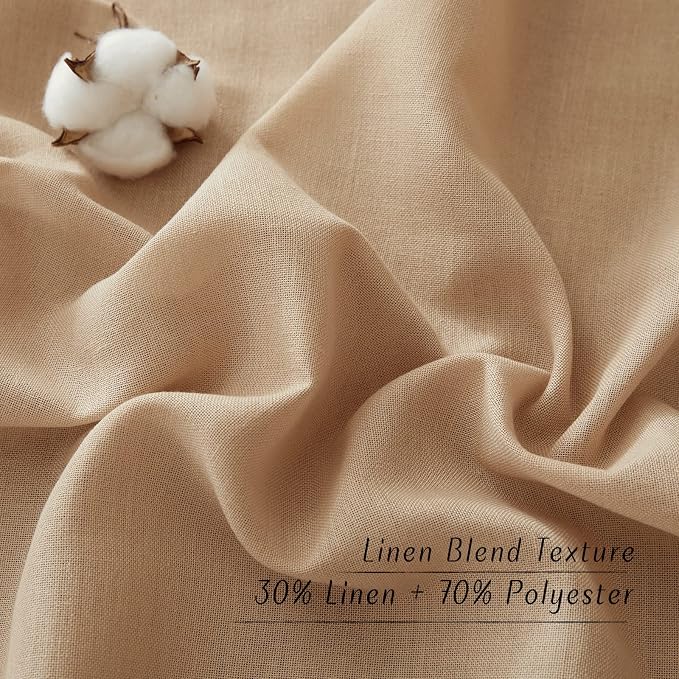 NICETOWN Flax Thick Linen Camel Curtains for Bedroom, Grommet Top Linen Blend Semi Sheer Privacy Assured Window Treatment Light Filtering for Living Room, 55" W x 63" L, Set of 2