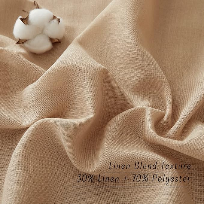 NICETOWN Thick Linen Blend Curtains Flax Textured for Bedroom, Rustic Grommet Semi Sheer Privacy Added Window Curtains & Drapes Light Filtering for Nursery, Camel, W42 x L63, Set of 2