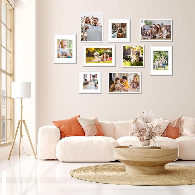 11x17 Picture Frame White Set of 2, Photo Frame with HD Plexiglass, Display Pictures 9x15 with Mat or 11x17 Without Mat, White Picture Frames Collage Wall Decor, Gallary Wall Frame