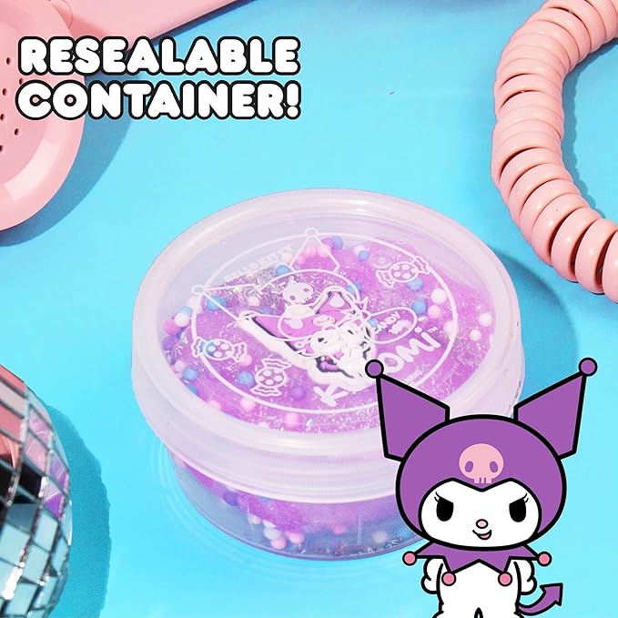Kuromi SLIMYGLOOP Mix’EMS Slime, Collectible Charm with Fun Add-Ins, Hello Kitty and Pink Glitter Slime, Party Favors for Kids 8-12, Girls Toys Age 6-8, Sanrio Stuff