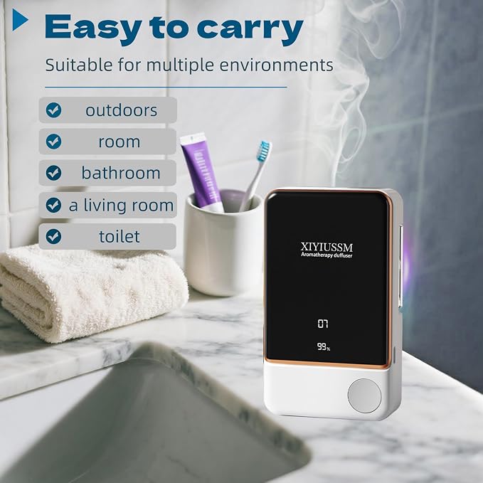 Waterless Essential Oil Diffuser for Home & Office Cordless Battery Operated Aroma Diffuser with 7 Mist Levels, Ultrasonic Air Freshener for Large Rooms Bedroom Bathroom Car Small & Portable