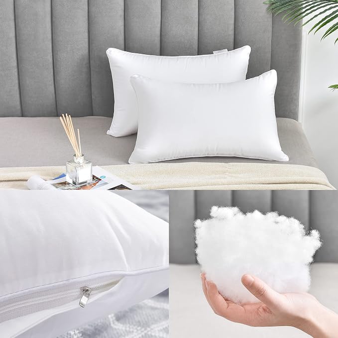 Oubonun 14 x 22 Pillow Inserts (Set of 2) - Lumbar Pillow with 100% Cotton Cover - Rectangle Square Interior Sofa Pillow Inserts - Decorative Pillow Insert Pair - White Couch Pillow