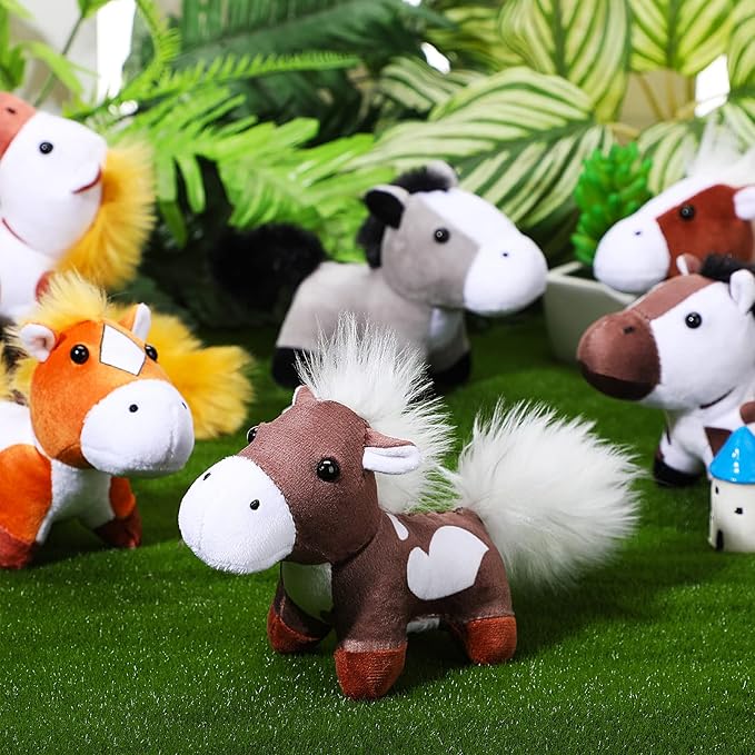 Sumind 8 Pcs Cat Stuffed Animals Bulk Plush Pets 5 Inch Cute Assorted Plush Cats Horse for Birthday Halloween Christmas Party Favors Favors(Horse)