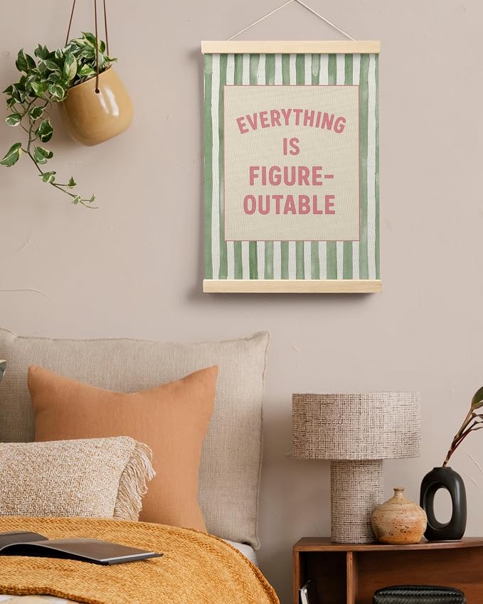 FGFK Preppy Pink and Green Everything Is Figureoutable Inspirational Framed hanging Canvas wall art Poster Prints office dorm room decor for women, Motivational posters decorations for home bedroom,12x16 Inch