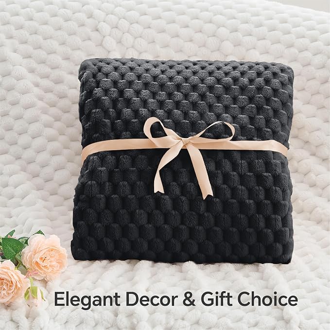 BEDELITE Black Large Throw Blanket for Couch, Cozy Gifts for Women, 50 * 70 | 3D Jacquard Decorative Fleece Blanket, Super Soft Plush Throw, Cute Birthday Gift for Women & Men, Suitable for All Seasons