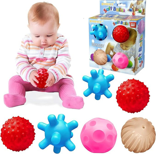 Sensory Balls for Baby Ball for Toddlers 1-3,Textured Multi Ball Set Soft Balls Montessori Toys for Babies 3 Months+, Bright Color Infant Toys (4 Pack),Perfect for Easter Basket Stuffers Gifts