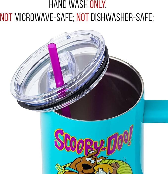 Silver Buffalo Scooby-Doo Featuring Scared Shaggy and Scooby Double Walled Stainless Steel Tumbler with Handle and Straw, Fits in Standard Cup Holder, 40 Ounces