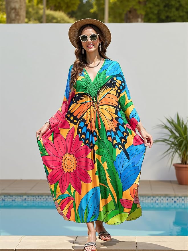 Mumu Dresses for Women Plus Size, Bohemian Kaftan Beach Cover Up Long Maxi Nightgown Soft Loungewear