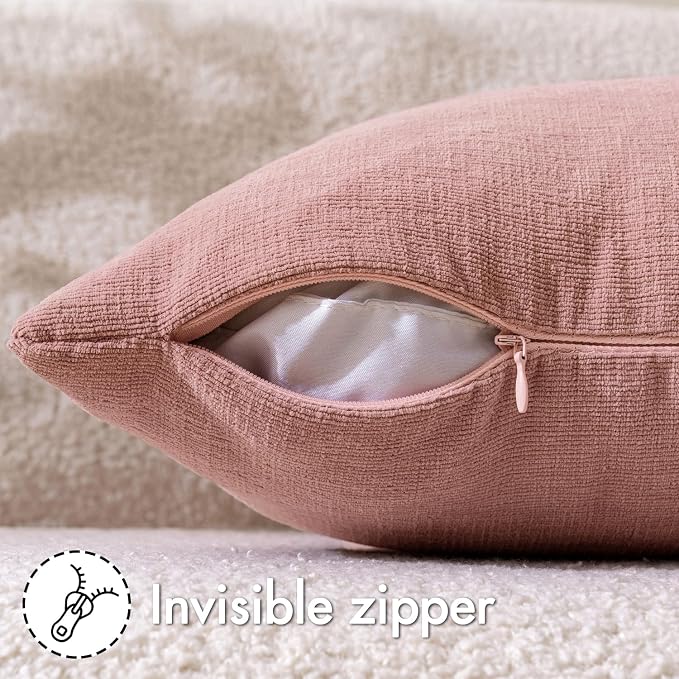 MIULEE Blush Pink Chenille Couch Throw Pillow Covers, 18x18 | Set of 2, Valentine Cute Romantic Decor, Soft Modern Style, Decorative Pillowcases for Sofa Living Room Bed