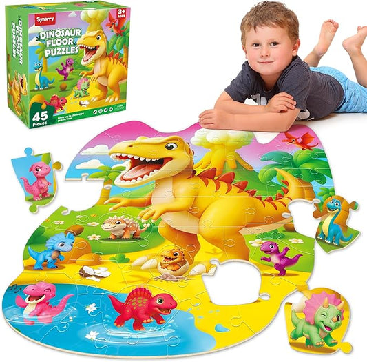 SYNARRY Dinosaur Floor Puzzles for Kids Ages 4-6, Large 45 Piece Floor Puzzles for Kids Ages 3-5, Dinosaur Puzzles for 4-8 Years Old, Easter Basket Stuffers Valentines Day Gifts for Kids