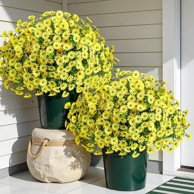 Alupssuc 40 Bundles Artificial Daisies Flowers Fake Silk Plant for Indoor Outdoor Decor, UV Resistant No Fade Faux Spring Flowers for Garden, Porch & Patio Decoration,Yellow