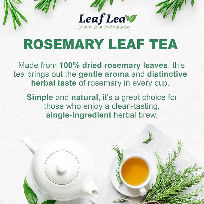LeafLea Rosemary Tea Bags, Single-Ingredient Rosemary Leaf Tea, 80 Count | 2 Boxes to Stock Up or Share, Smooth Earthy Te De Romero, Individually Foil-Wrapped, Caffeine-Free, Vegan