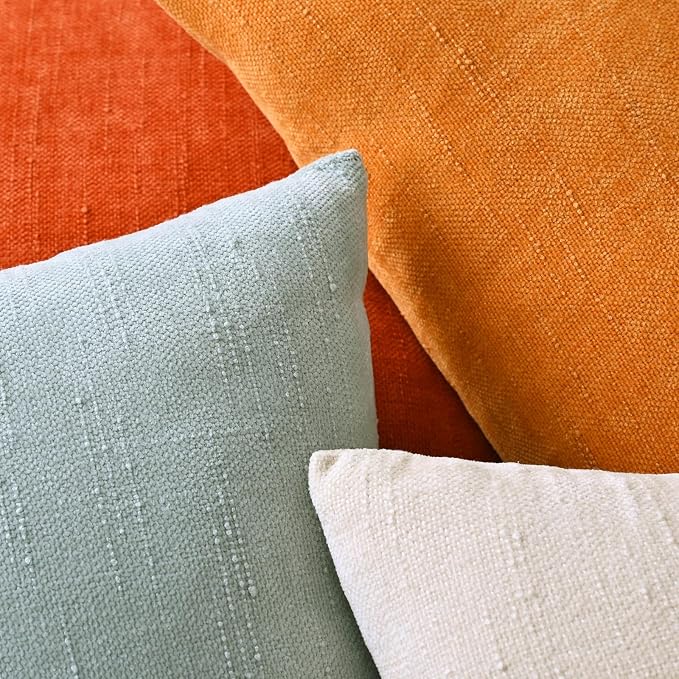 Set of 4 Soft Textured Decorative Throw Pillow Covers 20x20 Inch Cozy Farmhouse Cushion Cover Square Accent Pillow Cases for Bed Couch Sofa Living Room, Beige Aqua Burnt Orange