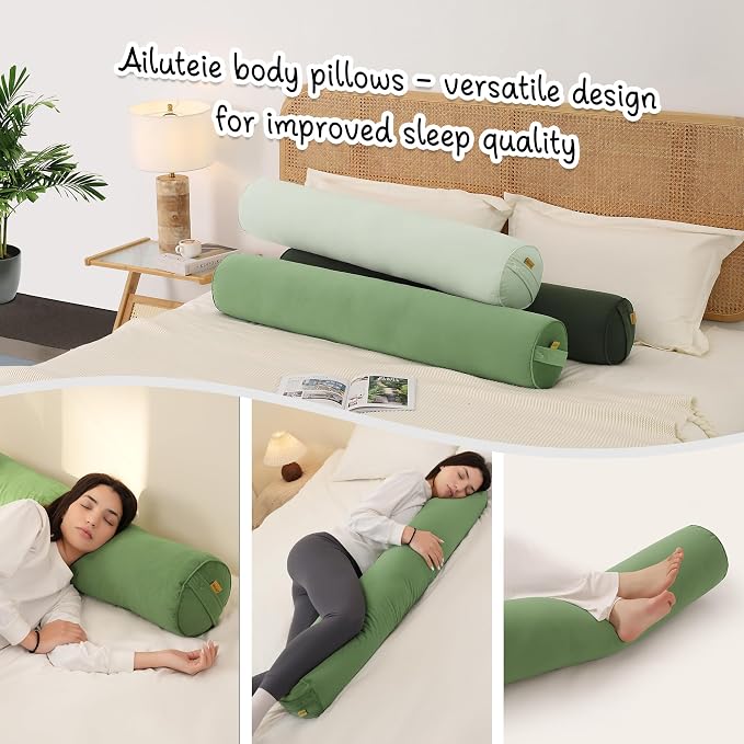 Body Pillow for Adults,Long Round Pillow,Big Cylindrical Pillow,Large Full Bolster Pillows for Side Sleepers (Olive Green, 39.37"*7.87")