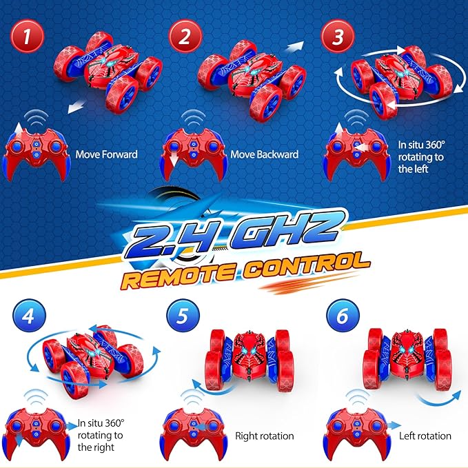 RC Cars Toys for 3 4 5 6 7 8 9 10 Year Old Boys,Double Sided 360° Flip 4WD Remote Control Car 2.4GHz Electric Rechargeable Toys for Ages 4-6 5-7 for Birthday Christmas Basket Stuffers