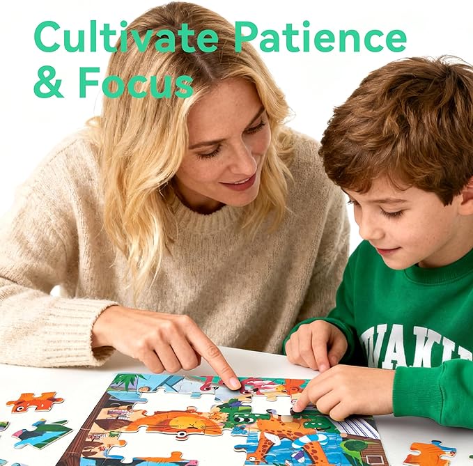 Dotimo 4-Pack Animal Puzzles for Toddlers 3-5 – Lion, Elephant, Giraffe & Monkey Progressive Learning Puzzles, 24/30/35/48 Piece Educational Games with Storage Box, Family Activities & Gifts