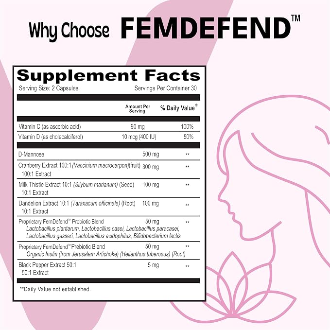 Viteey Vaginal Probiotic for Women - 14in1 FemDefend | Women’s Probiotic + Prebiotic with Cranberry & D Mannose – Vaginal Health & Urinary Tract Support Supplement – 60 Capsules